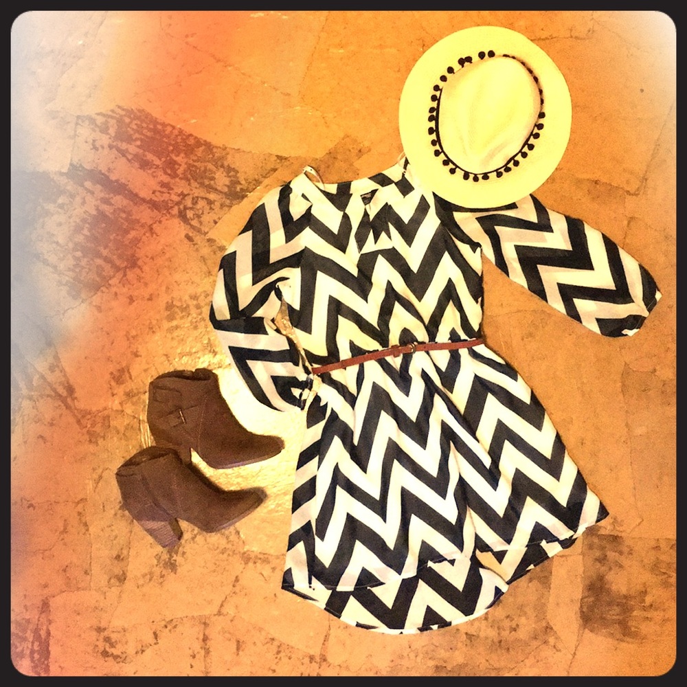 Kids black and white chevron dress